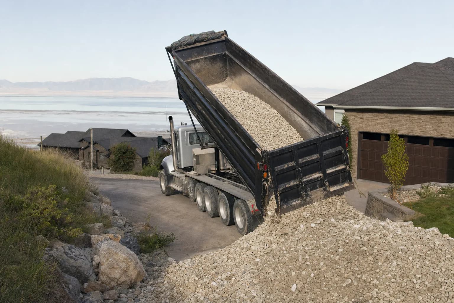 Freshly laid gravel driveway at a residential property
